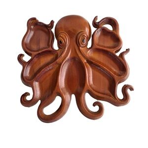 Wood Unique Octopus Shiny Charcuterie or serving tray 7 compartment 10" x 10"